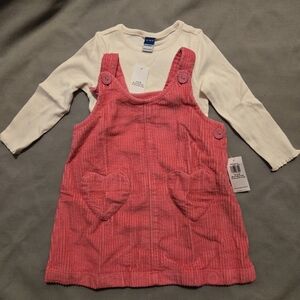 Pink Corduroy Jumper with White Long Sleeve Shirt